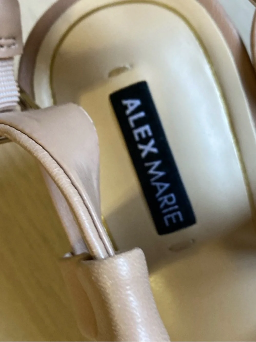 Alex Marie Nude/Tan Crisscross Wedge Sandals with Buckle, Women’s Size 9